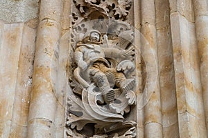 Astronaut figure carved on the facade of the Cathedral of the city of Salamanca, in Spain.