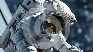Astronaut fixes solar panel, vital for space mission success, closeup