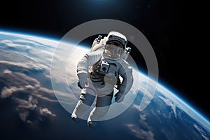 Astronaut Floating Above Earth in Space