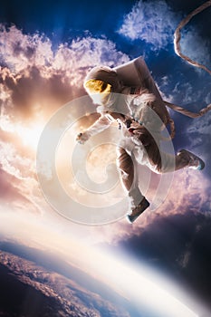 Astronaut floating in the atmosphere