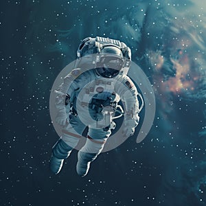 Astronaut floating in the cosmic galaxy
