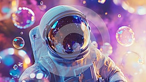 Astronaut floating in deep space exploring the galaxy and distant stars photo