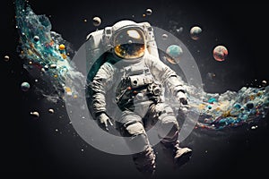 An astronaut floating in the outer space