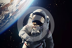 Astronaut floating in space in background of Earth. Generative AI