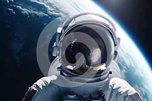 Astronaut floating in space in background of Earth. Generative AI