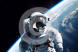 Astronaut floating in space in background of Earth. Generative AI