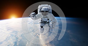 Astronaut floating in space 3D rendering elements of this image