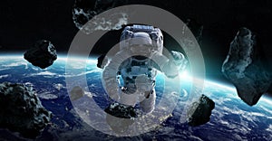 Astronaut floating in space 3D rendering elements of this image