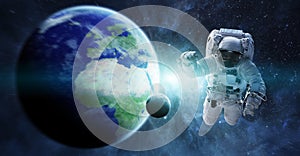 Astronaut floating in space 3D rendering elements of this image