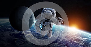 Astronaut floating in space 3D rendering elements of this image