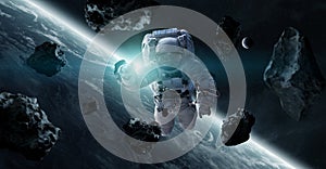Astronaut floating in space 3D rendering elements of this image