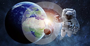 Astronaut floating in space 3D rendering elements of this image