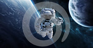 Astronaut floating in space 3D rendering elements of this image