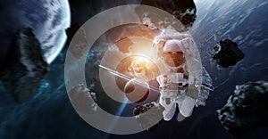 Astronaut floating in space 3D rendering elements of this image