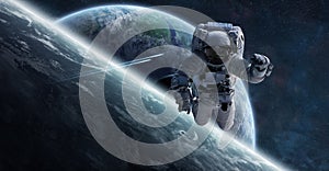 Astronaut floating in space 3D rendering elements of this image