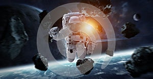 Astronaut floating in space 3D rendering elements of this image