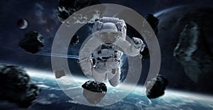 Astronaut floating in space 3D rendering elements of this image