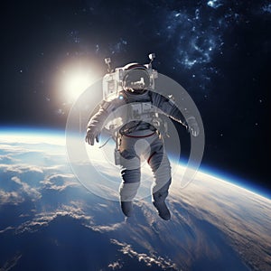 Astronaut floating in space with earth in the background,