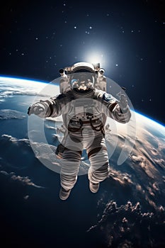 Astronaut floating in space with earth in the background,