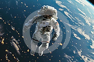 Astronaut floating in space with earth background