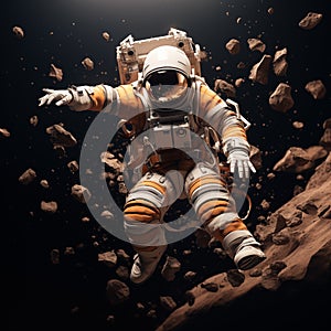 Astronaut floating in space in front of exploding meteorite. By generative Ai