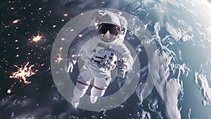 Astronaut Floating in Space Next to Earth