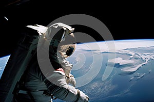 astronaut, floating weightlessly in space, taking in the view of the earth below