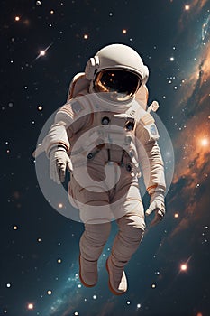 An astronaut floating weightlessly in the vastness of space, surrounded by a backdrop of glittering stars and distant galaxies