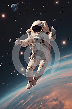 An astronaut floating weightlessly in the vastness of space, surrounded by a backdrop of glittering stars and distant galaxies