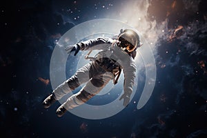 An astronaut floats weightlessly in outer space, surrounded by the vastness of the universe, Portrait of astronaut floating in