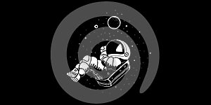 Astronaut flying in cosmos vector illustration. Funny spaceman hand drawn photo
