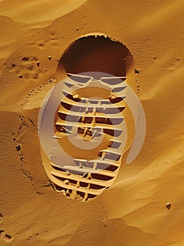 Astronaut footprint in the sandy soil of Mars