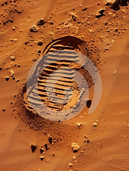 Astronaut footprint in the sandy soil of Mars