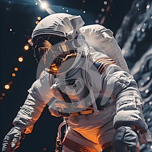 An astronaut fully kitted in space