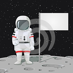 Astronaut giving thumbs up on the moon surface with blank flag,