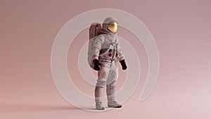 Astronaut with Gold Visor and White Helmet Spacesuit With Warm Background with Neutral Diffused Side Lighting Right Quarter View