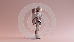 Astronaut with Gold Visor and White Helmet Spacesuit With Warm Background with Neutral Diffused Side Lighting Right View Retro