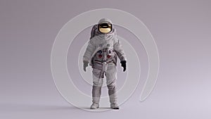 Astronaut with Gold Visor and White Spacesuit With Light Grey Background with Neutral Diffused Side Lighting Front View