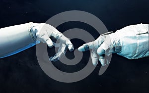 Astronaut hands with background of deep space. Elements of this image furnished by NASA