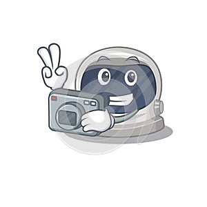 Astronaut helmet mascot design as a professional photographer working with camera
