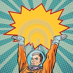 Astronaut holding comic bubble