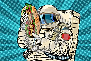 Astronaut with a hot dog, street fast food