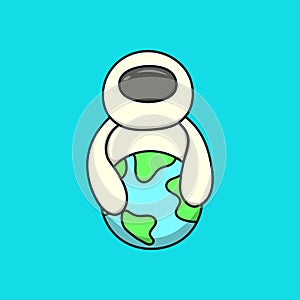 Astronaut huge the earth icon illustration