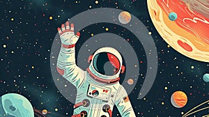 Astronaut Illustration in Outer Space, Exploration, Discovery, and Adventure