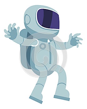 Astronaut isolated. Cartoon character in spacesuit, explore space costum with helmet, cosmonaut in zoro gravity. Cosmos photo