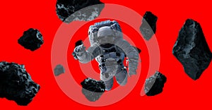 Astronaut isolated on red background 3D rendering elements of th