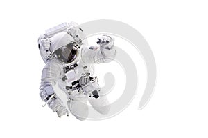 Astronaut with a jetpack isolated on white background with copy space,  Elements of this image are furnished by NASA