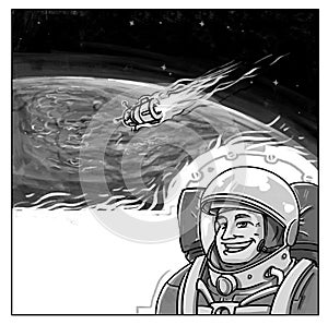 Astronaut landing down comics style
