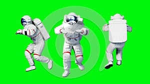 Astronaut levitation in space. Green screen. 3d rendering.