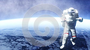 Astronaut levitation in space. Realistic 4k animation.